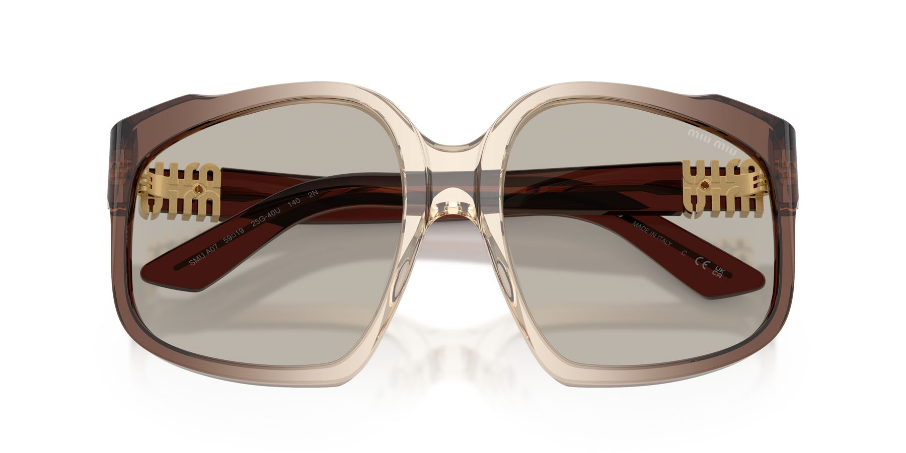 Sunglasses Miu Miu MU A07S (25G40U) color marrone sfumato shape irregular lenses marrone chiaro