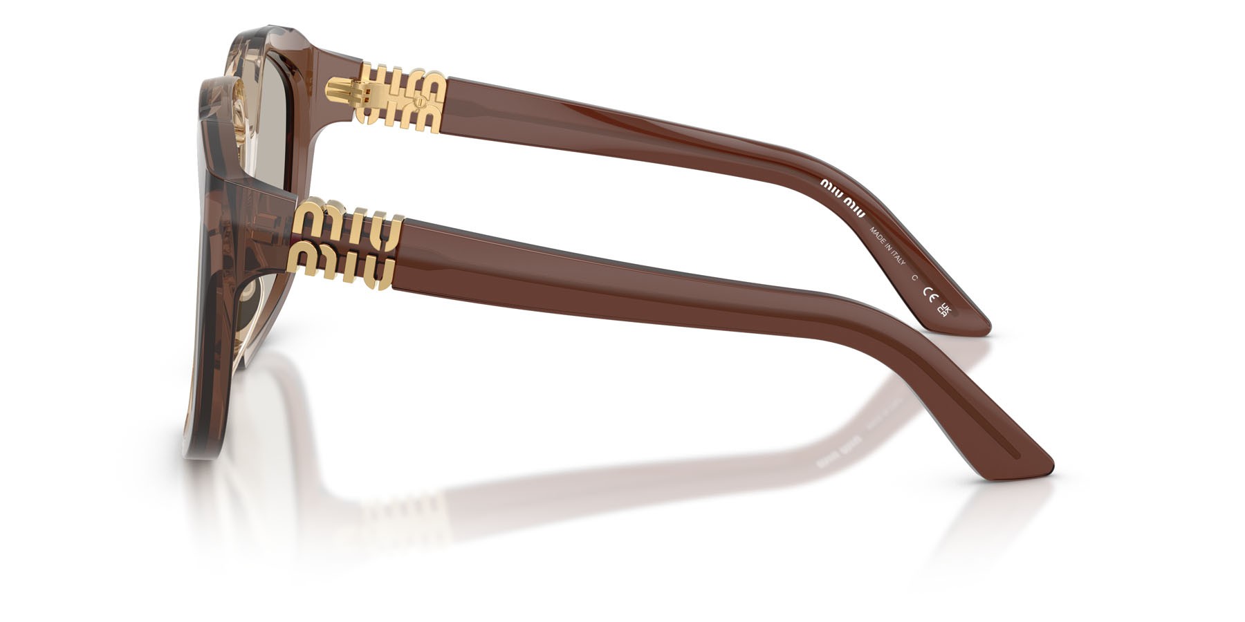 Sunglasses Miu Miu MU A07S (25G40U) color marrone sfumato shape irregular lenses marrone chiaro