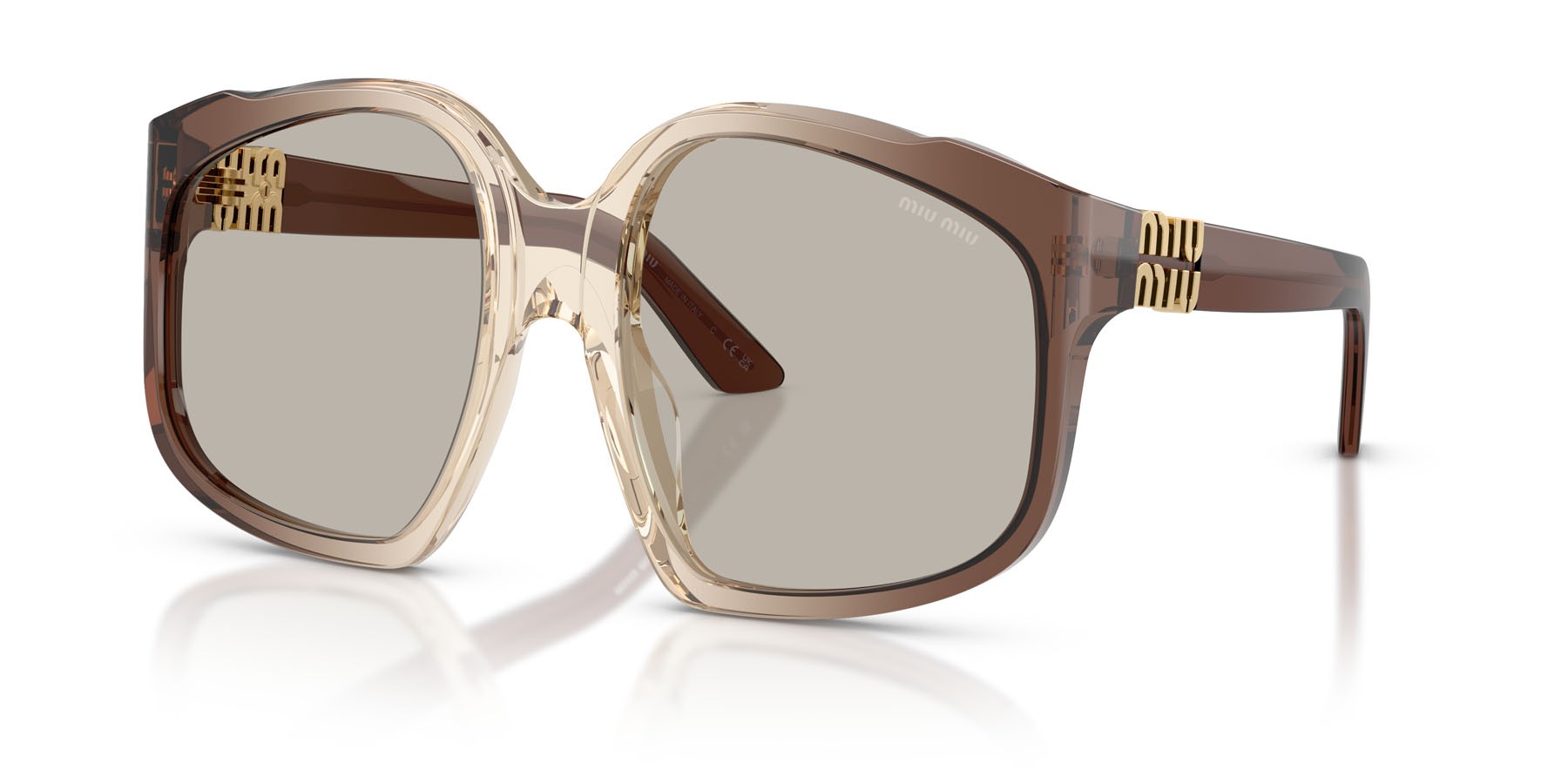 Sunglasses Miu Miu MU A07S (25G40U) color marrone sfumato shape irregular lenses marrone chiaro