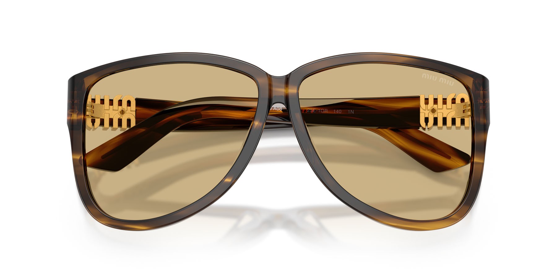 Occhiali da sole Miu Miu MU A08S (25E1OR) colore loden a righe forma aviator lenti giallo
