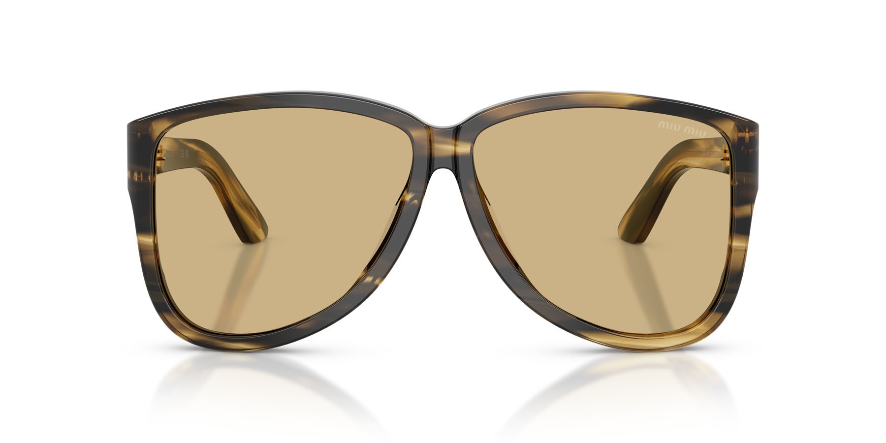 Occhiali da sole Miu Miu MU A08S (25E1OR) colore loden a righe forma aviator lenti giallo