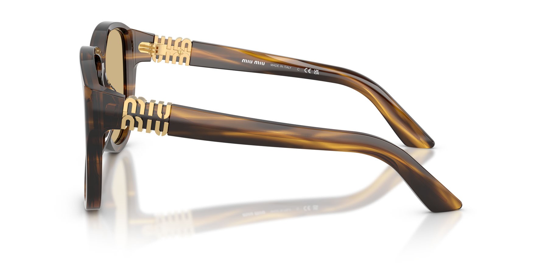 Occhiali da sole Miu Miu MU A08S (25E1OR) colore loden a righe forma aviator lenti giallo