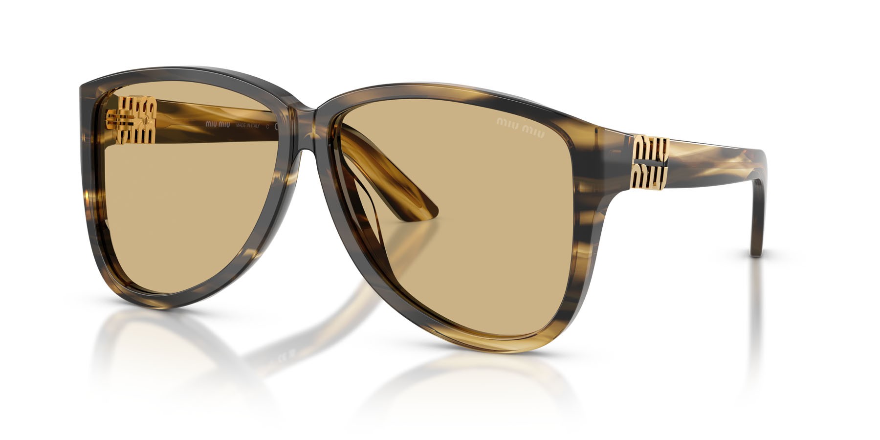 Occhiali da sole Miu Miu MU A08S (25E1OR) colore loden a righe forma aviator lenti giallo