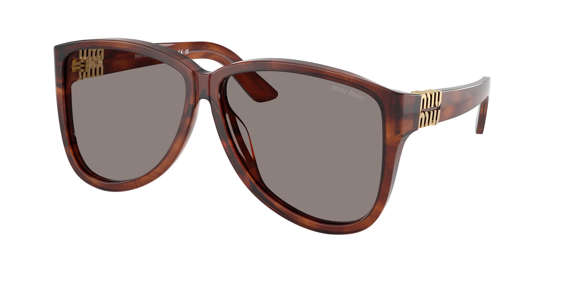 Occhiali da sole Miu Miu MU A08S (26E80Q) colore tabacco striato forma aviator lenti grigio scuro