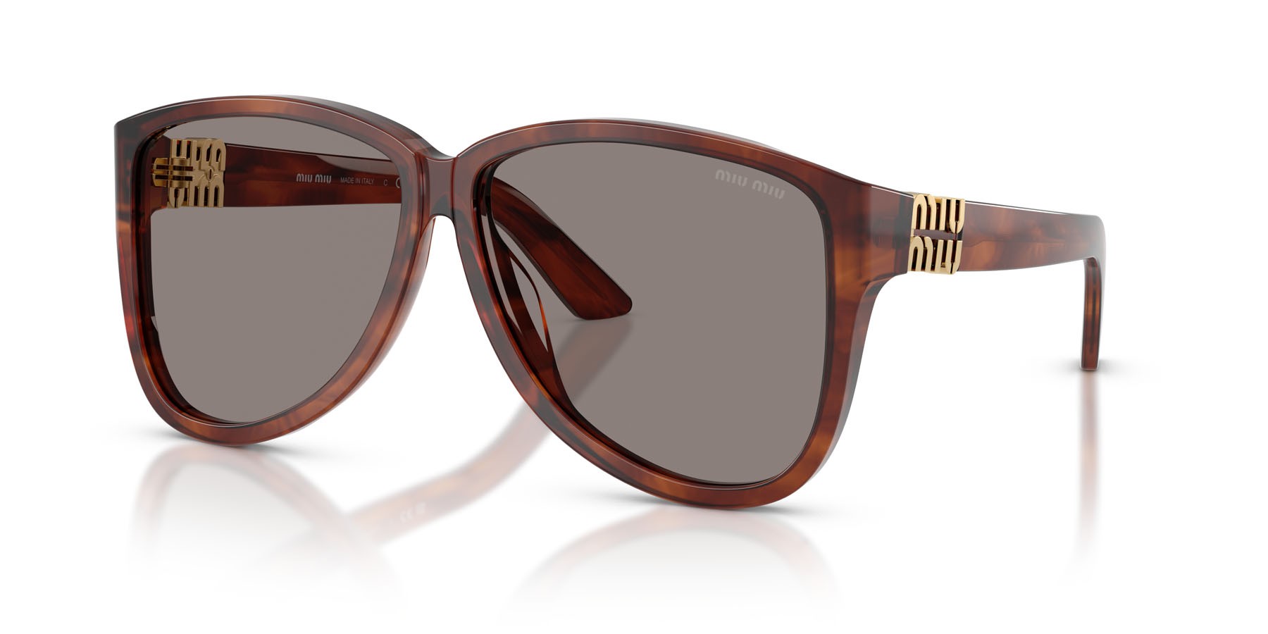 Occhiali da sole Miu Miu MU A08S (26E80Q) colore tabacco striato forma aviator lenti grigio scuro