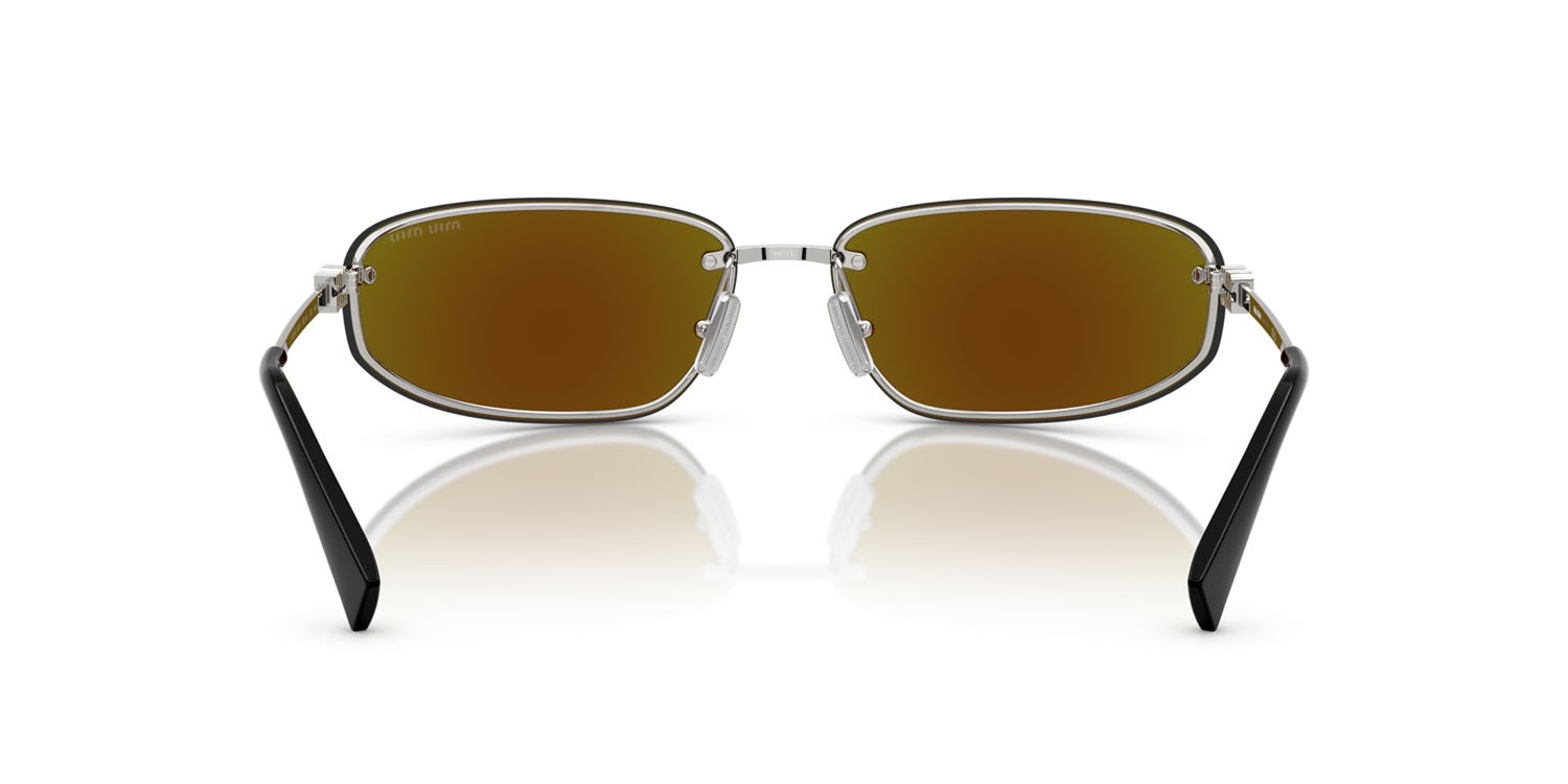 Occhiali da sole Miu Miu MU A50S (1BC10K) colore argento forma ovale lenti verde chiaro specchiato blu