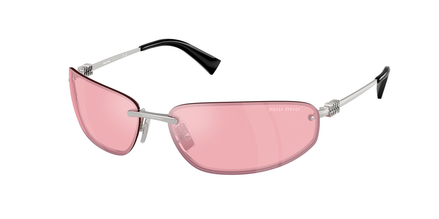 Occhiali da sole Miu Miu MU A50S (1BC70J) colore argento forma ovale lenti specchiata rosa