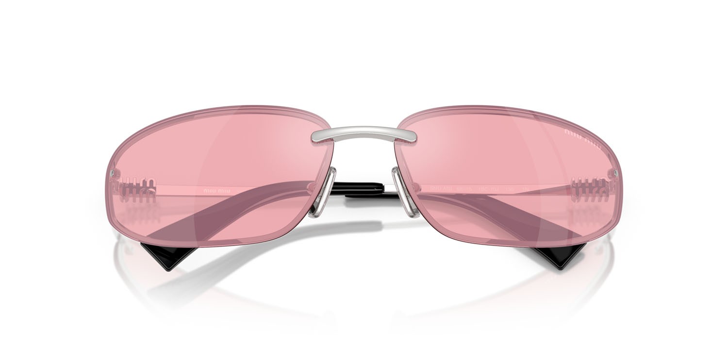 Occhiali da sole Miu Miu MU A50S (1BC70J) colore argento forma ovale lenti specchiata rosa