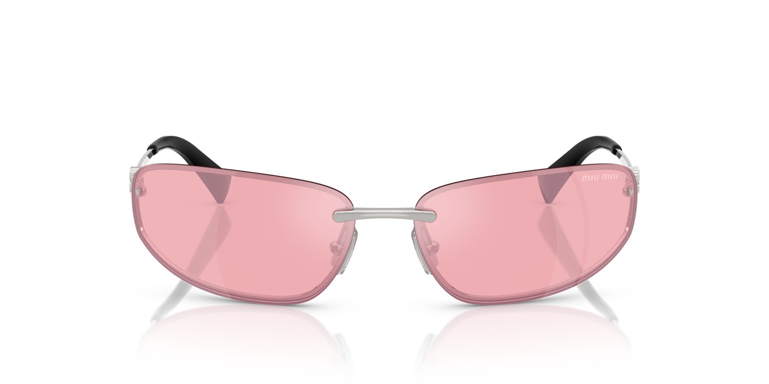 Occhiali da sole Miu Miu MU A50S (1BC70J) colore argento forma ovale lenti specchiata rosa