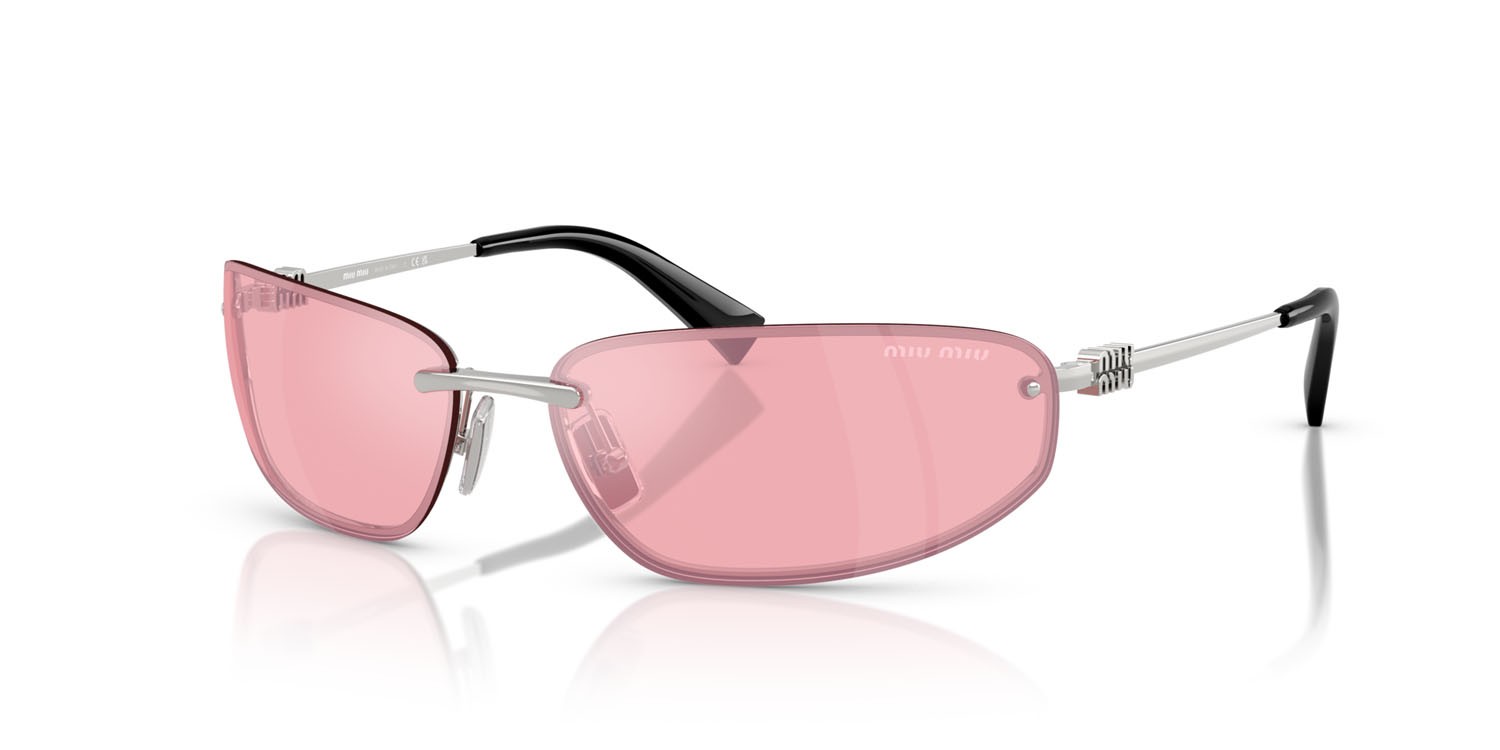 Occhiali da sole Miu Miu MU A50S (1BC70J) colore argento forma ovale lenti specchiata rosa