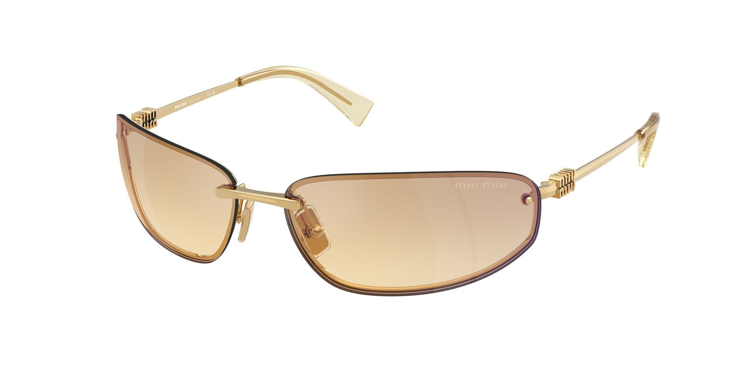 Sunglasses Miu Miu MU A50S (5AK7R1) color oro shape oval lenses yellow gradient silver