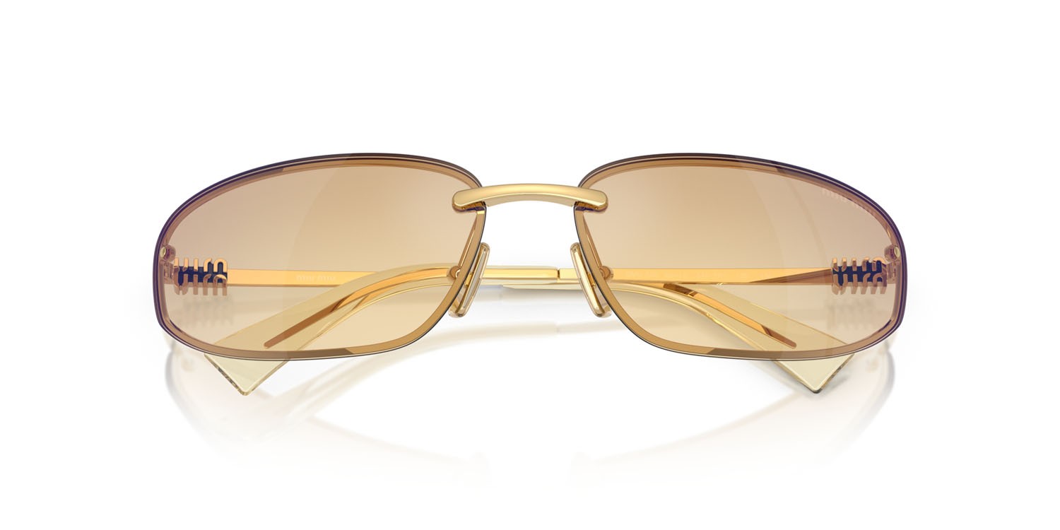 Sunglasses Miu Miu MU A50S (5AK7R1) color oro shape oval lenses yellow gradient silver