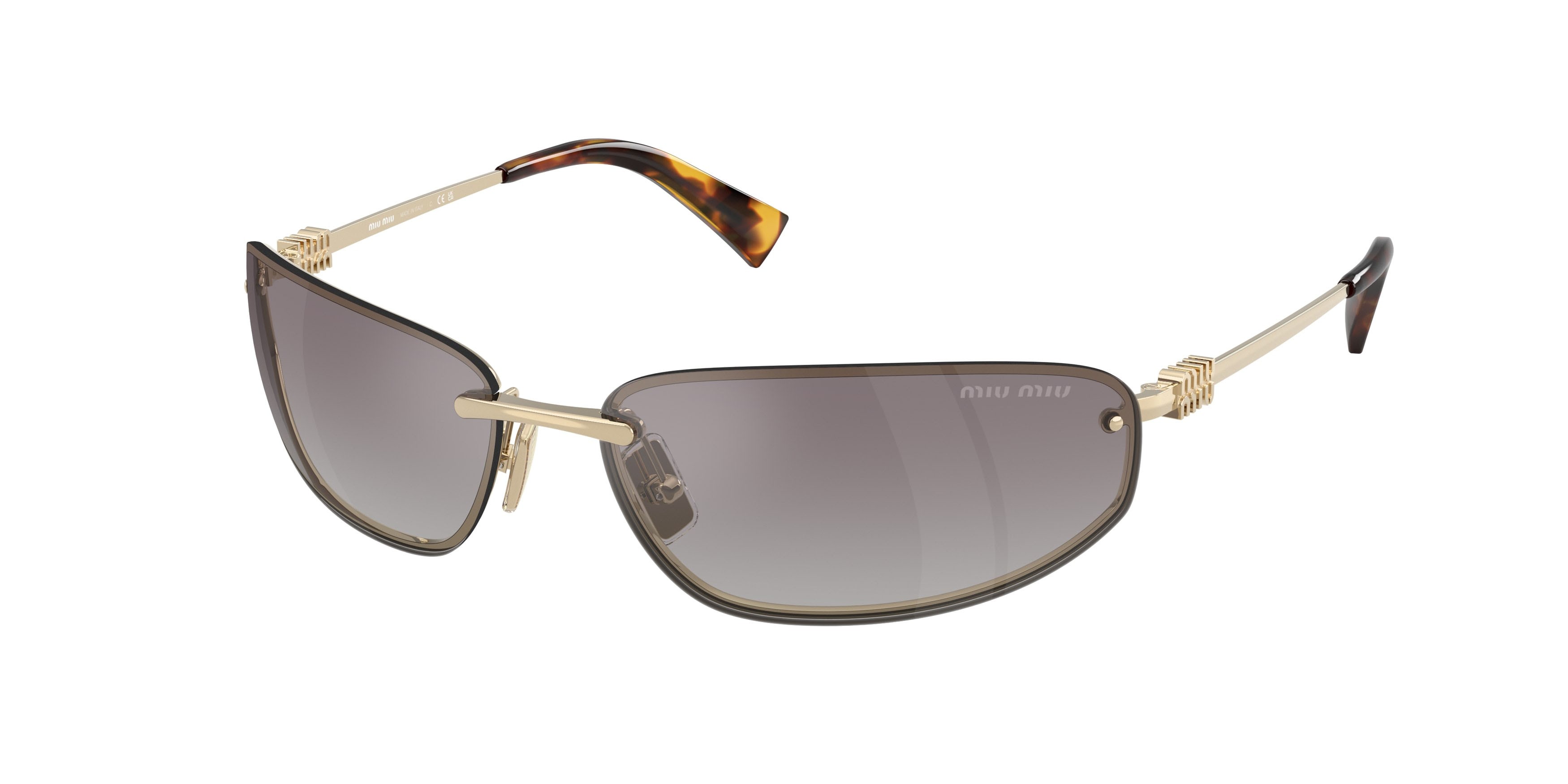 Occhiali da sole Miu Miu MU A50S (ZVN30C) colore oro pallido forma ovale lenti blu sfumato argento a specchio