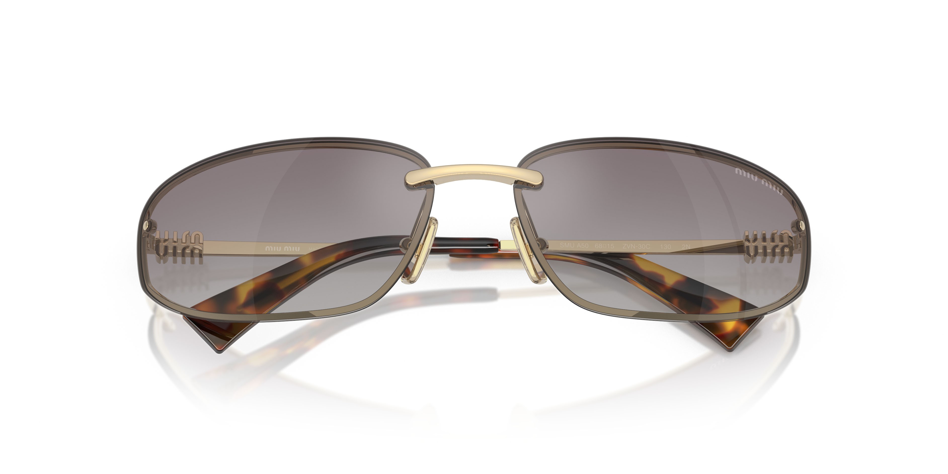 Occhiali da sole Miu Miu MU A50S (ZVN30C) colore oro pallido forma ovale lenti blu sfumato argento a specchio