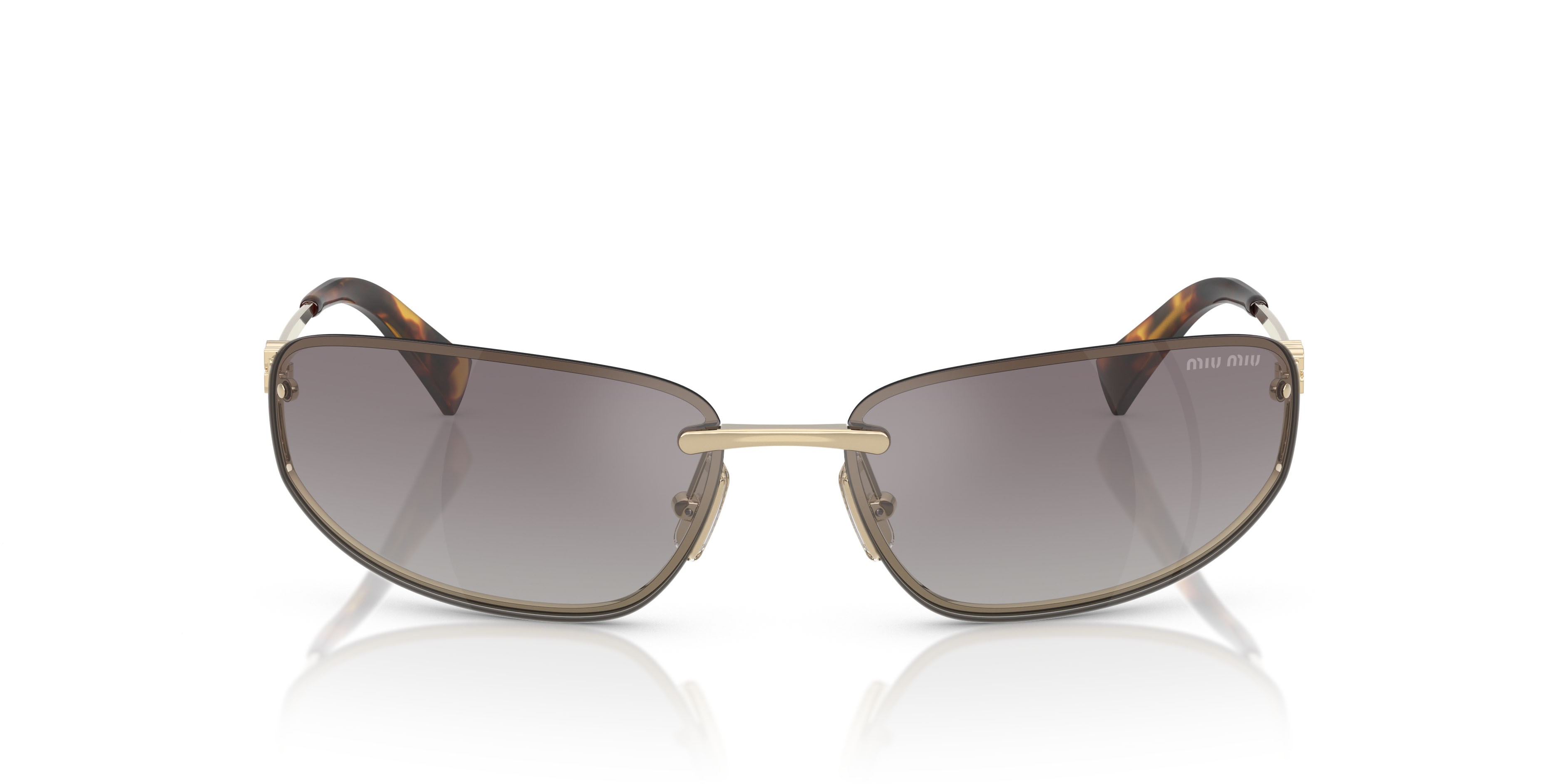 Occhiali da sole Miu Miu MU A50S (ZVN30C) colore oro pallido forma ovale lenti blu sfumato argento a specchio