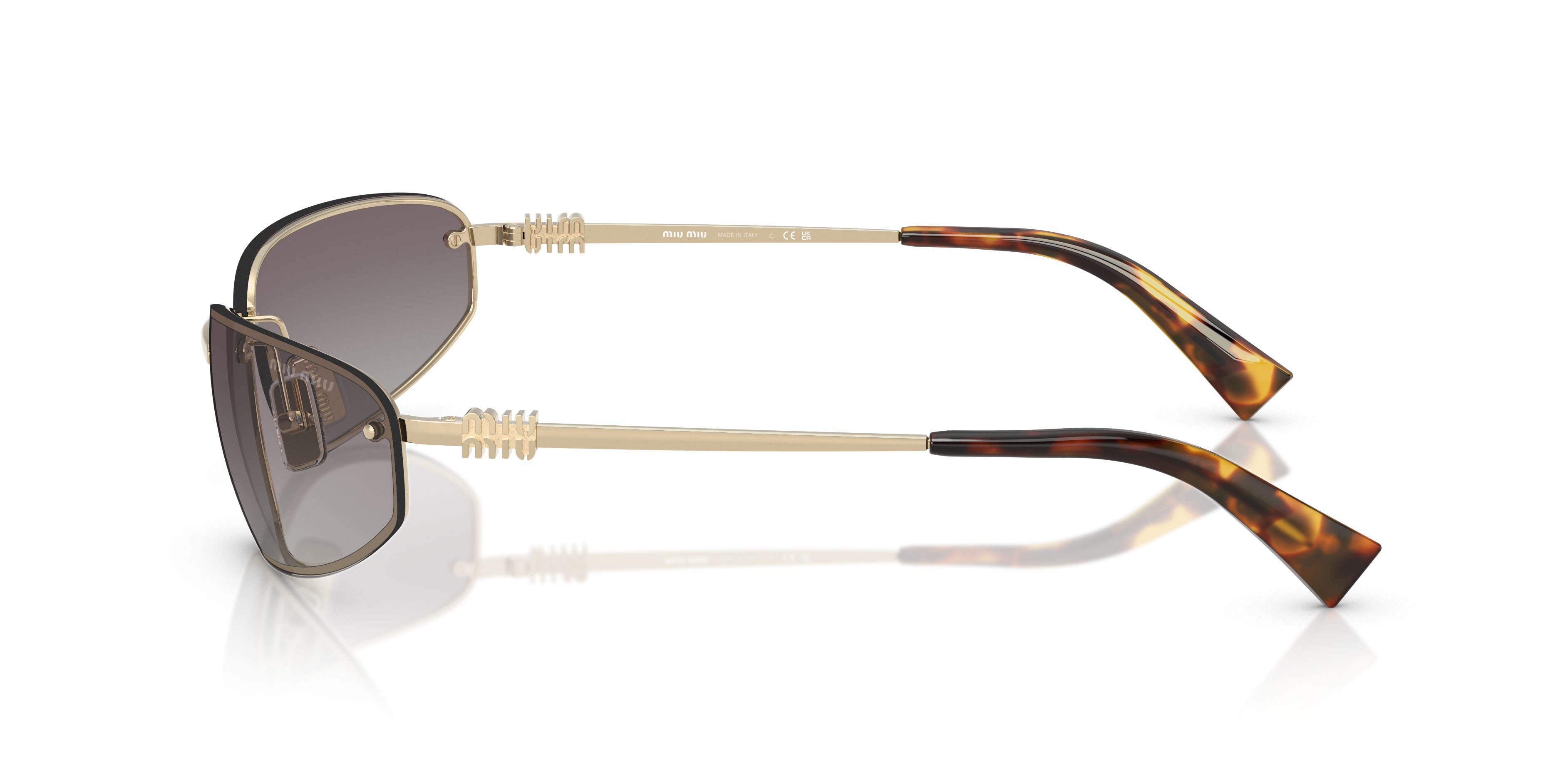 Occhiali da sole Miu Miu MU A50S (ZVN30C) colore oro pallido forma ovale lenti blu sfumato argento a specchio