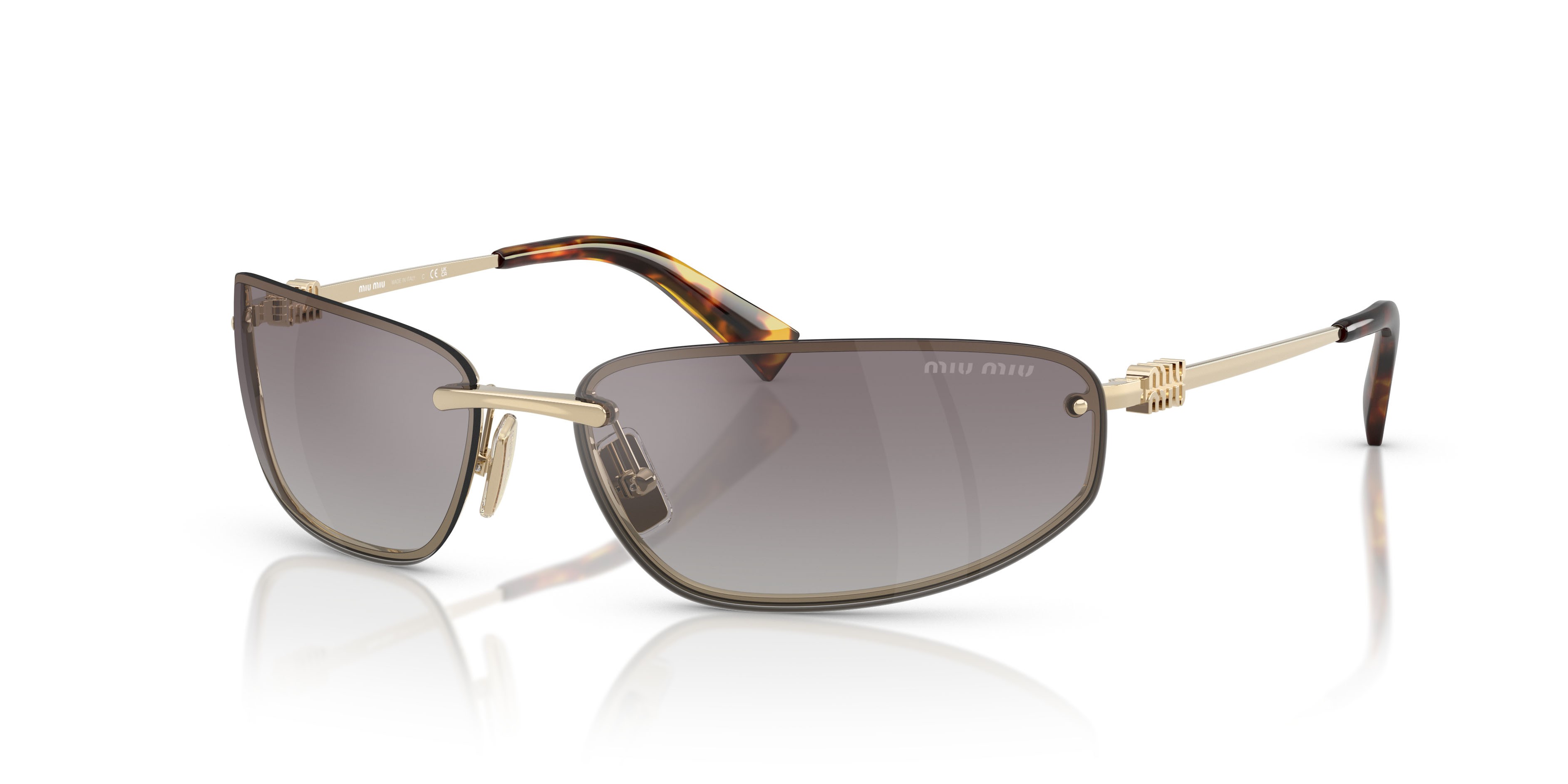 Occhiali da sole Miu Miu MU A50S (ZVN30C) colore oro pallido forma ovale lenti blu sfumato argento a specchio