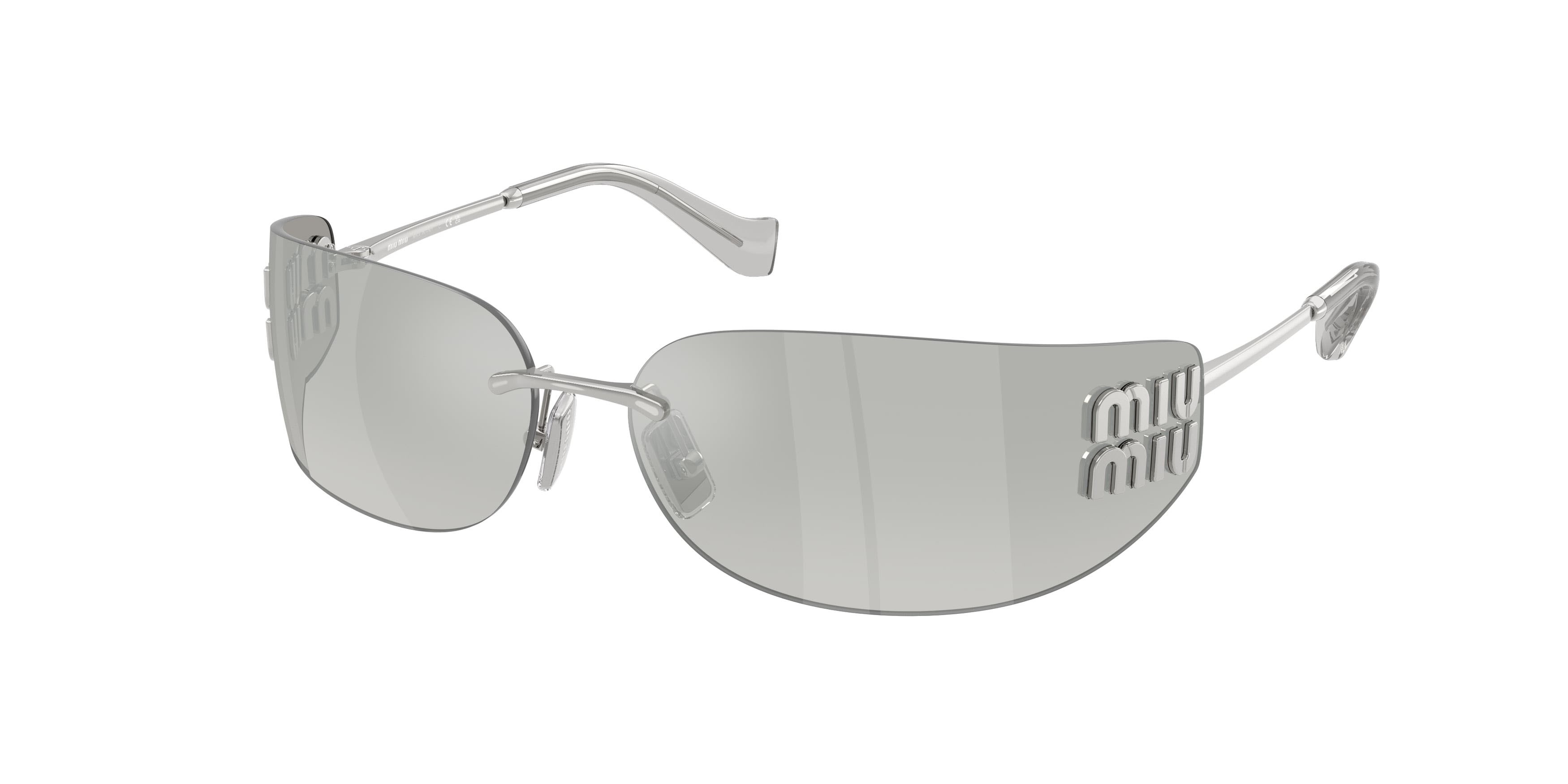Occhiali da sole Miu Miu MU A51S (1BC10Y) colore argento forma rettangolare lenti grigio sfumato argento a specchio