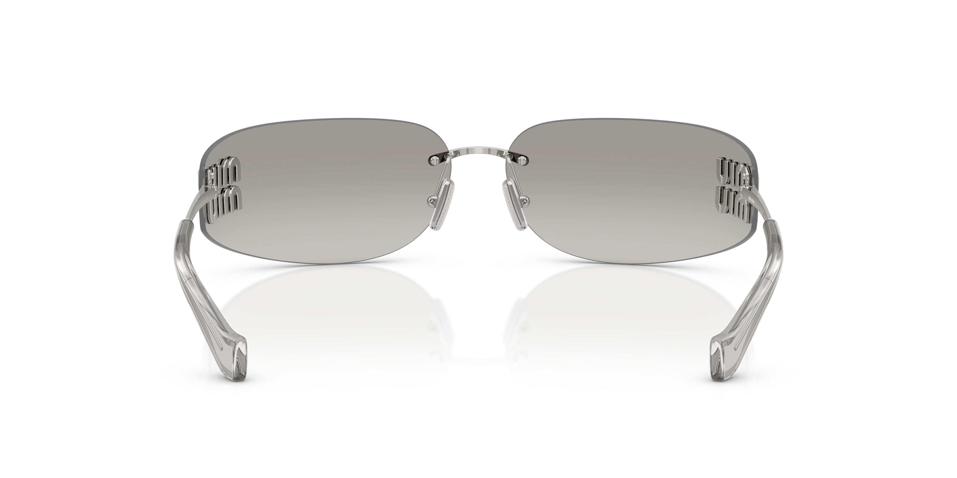 Occhiali da sole Miu Miu MU A51S (1BC10Y) colore argento forma rettangolare lenti grigio sfumato argento a specchio