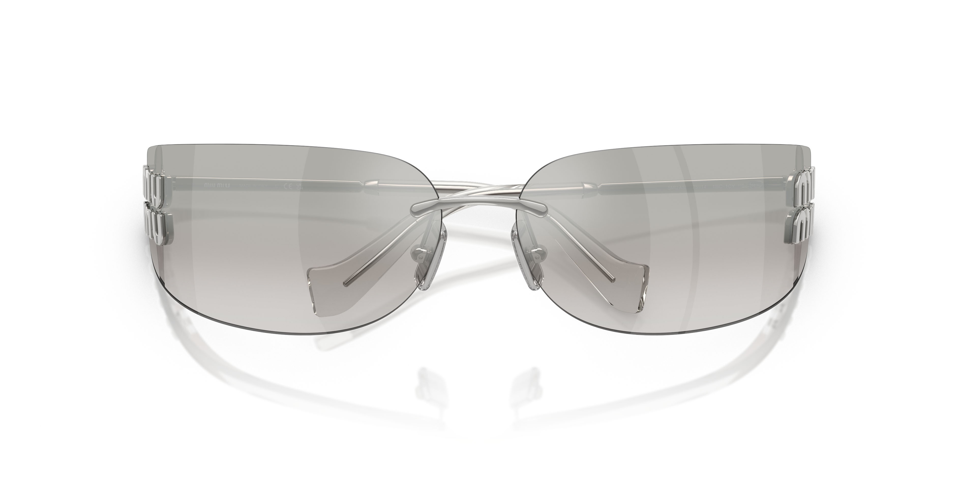 Occhiali da sole Miu Miu MU A51S (1BC10Y) colore argento forma rettangolare lenti grigio sfumato argento a specchio
