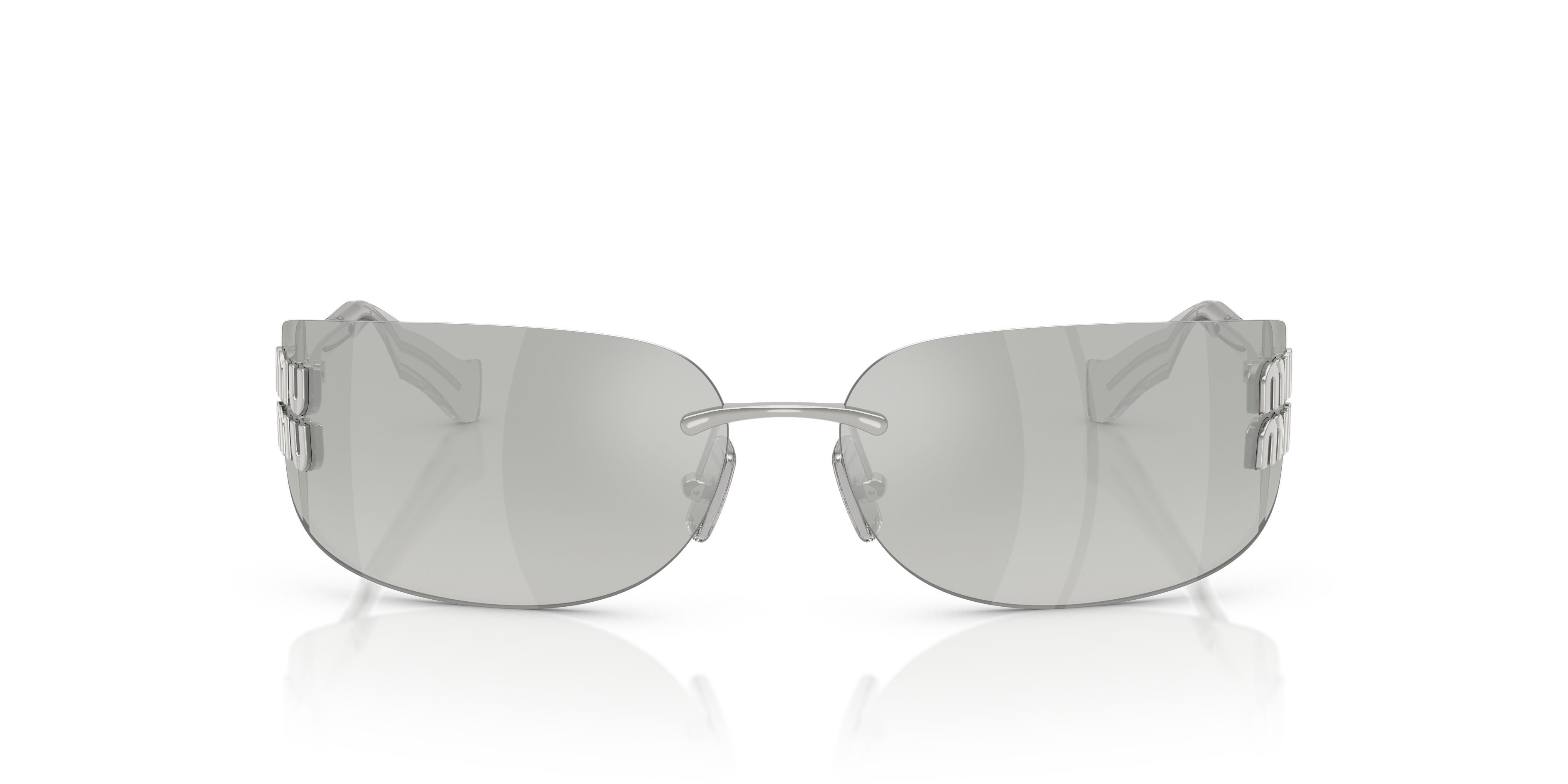 Occhiali da sole Miu Miu MU A51S (1BC10Y) colore argento forma rettangolare lenti grigio sfumato argento a specchio