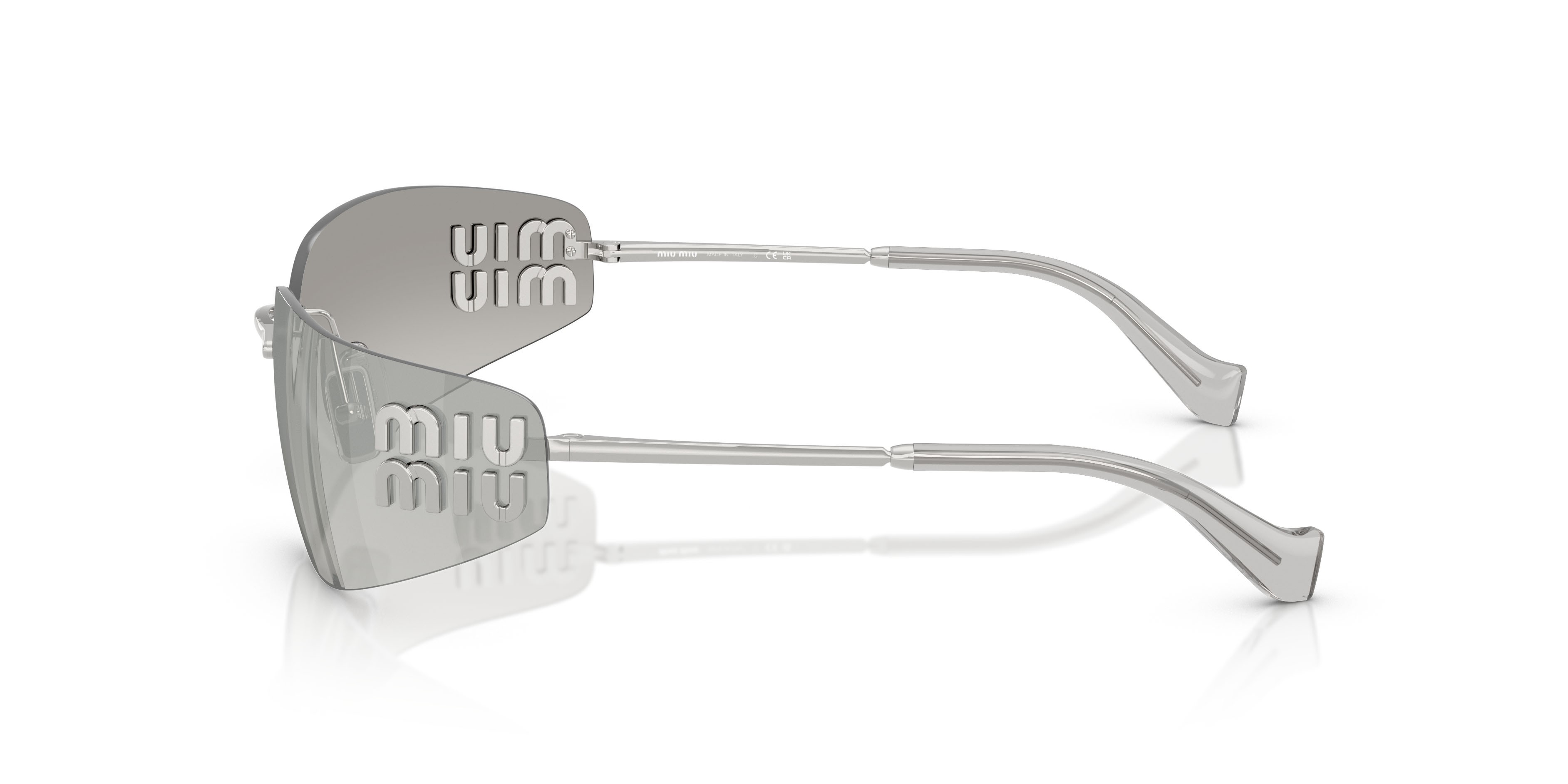 Occhiali da sole Miu Miu MU A51S (1BC10Y) colore argento forma rettangolare lenti grigio sfumato argento a specchio
