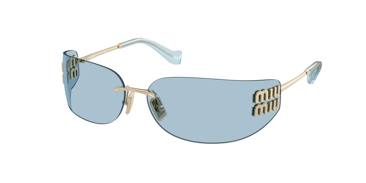 Occhiali da sole Miu Miu MU A51S (ZVN10P) colore oro pallido forma rettangolare lenti azzurro
