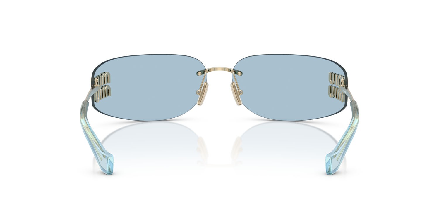 Occhiali da sole Miu Miu MU A51S (ZVN10P) colore oro pallido forma rettangolare lenti azzurro