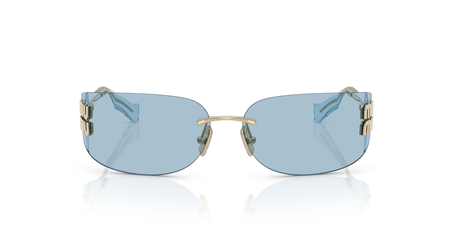 Occhiali da sole Miu Miu MU A51S (ZVN10P) colore oro pallido forma rettangolare lenti azzurro