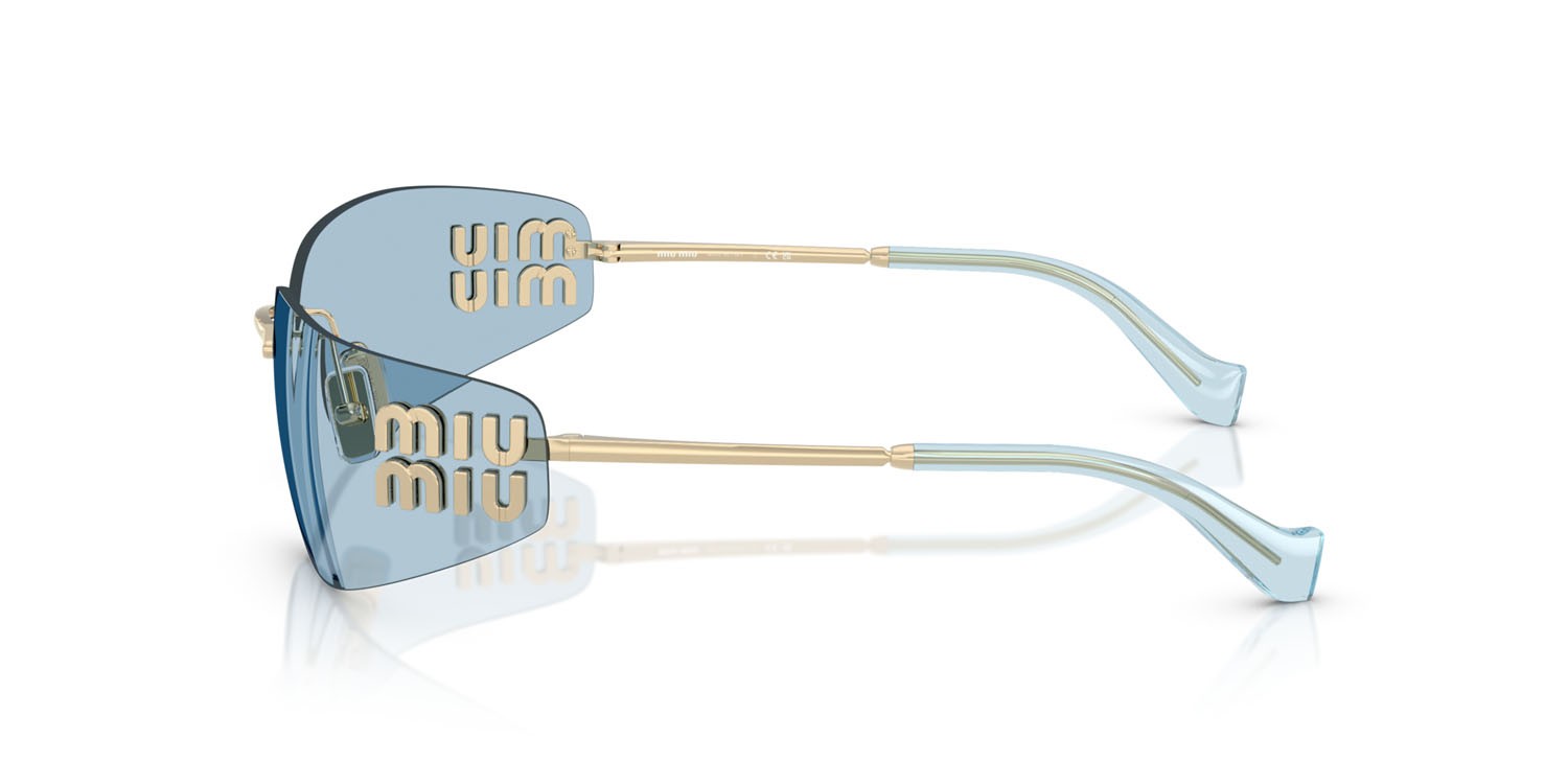 Occhiali da sole Miu Miu MU A51S (ZVN10P) colore oro pallido forma rettangolare lenti azzurro