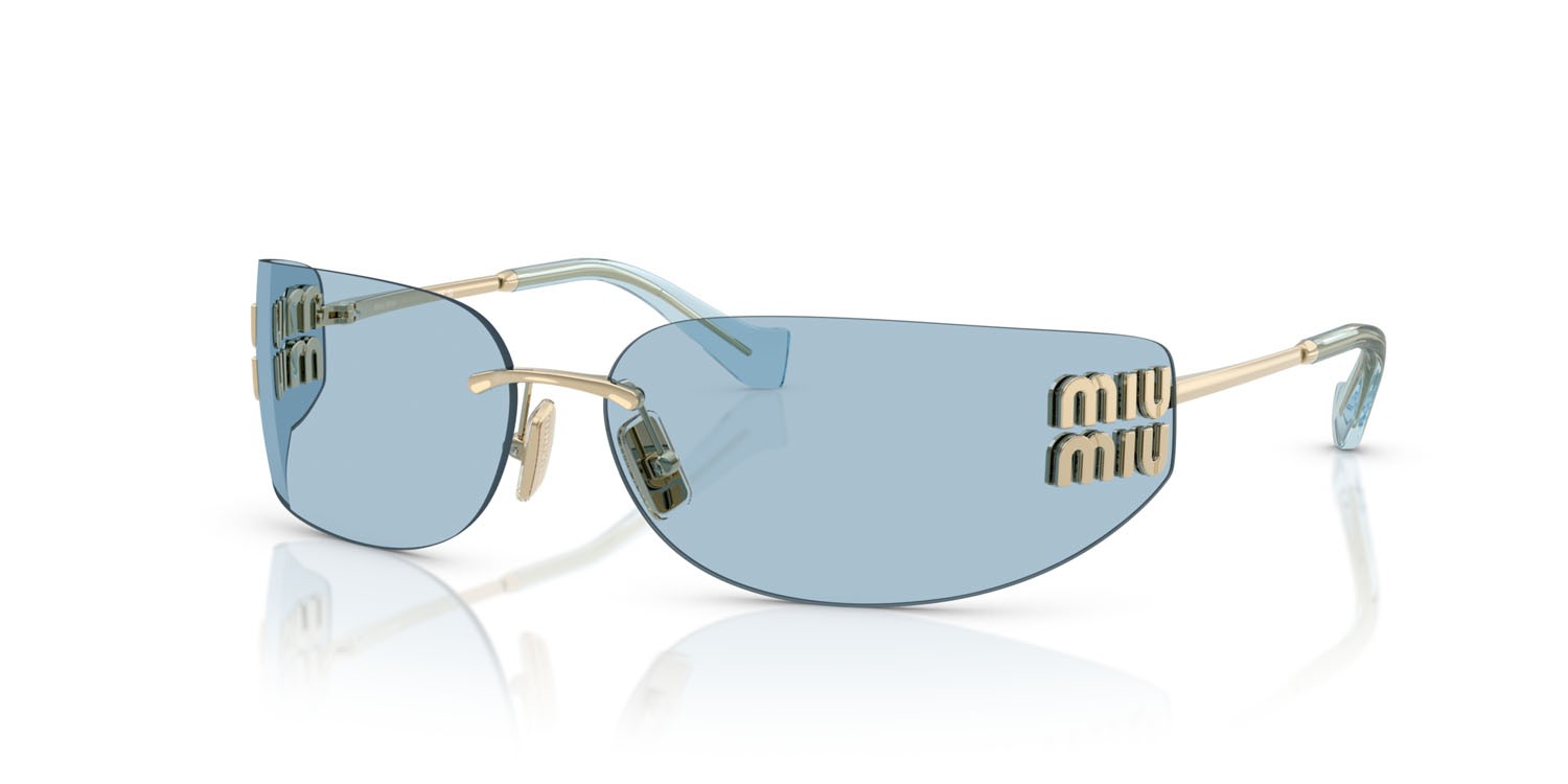 Occhiali da sole Miu Miu MU A51S (ZVN10P) colore oro pallido forma rettangolare lenti azzurro