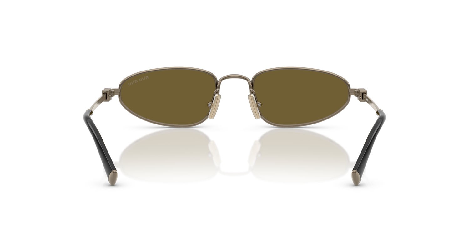 Occhiali da sole Miu Miu MU A52S (26C09Z) colore old gold forma irregolare lenti marrone scuro