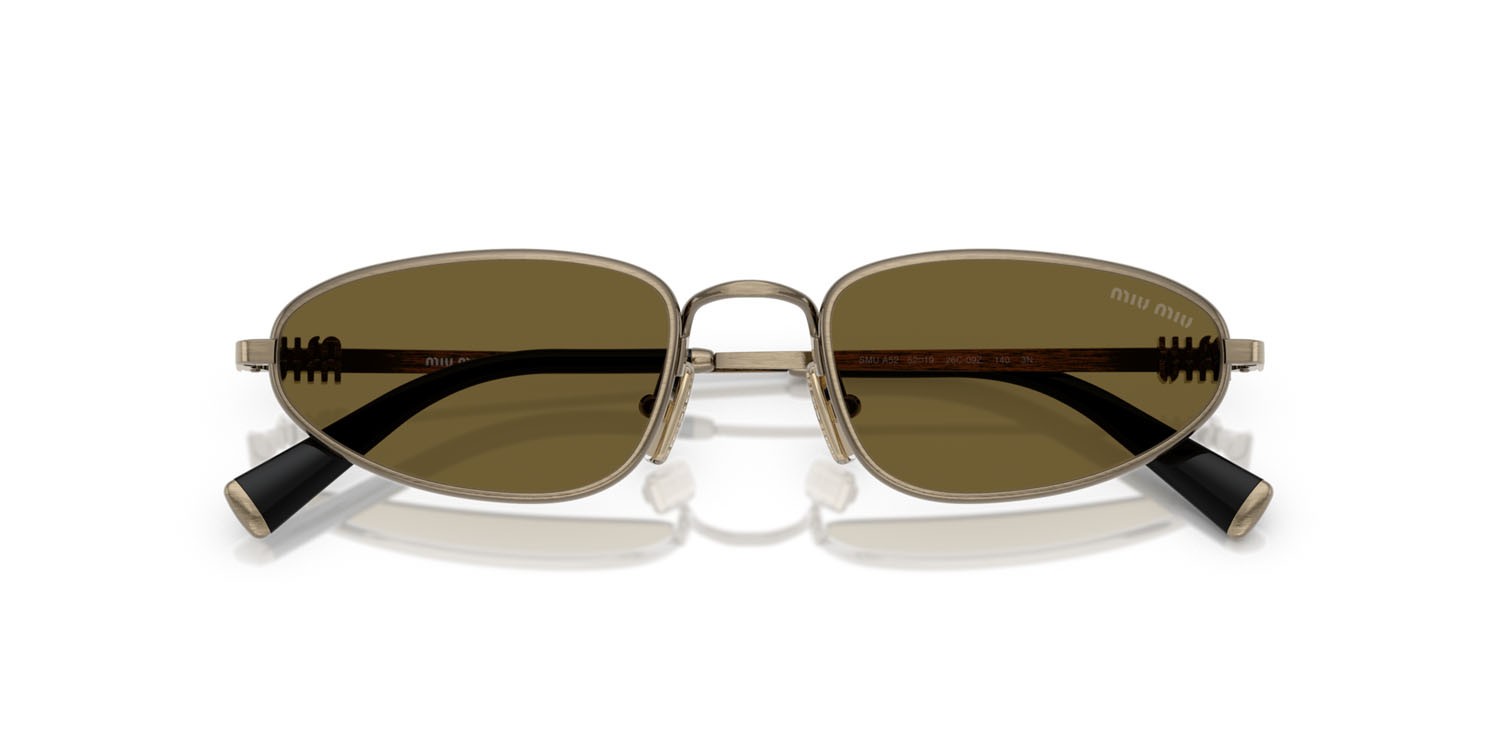 Occhiali da sole Miu Miu MU A52S (26C09Z) colore old gold forma irregolare lenti marrone scuro