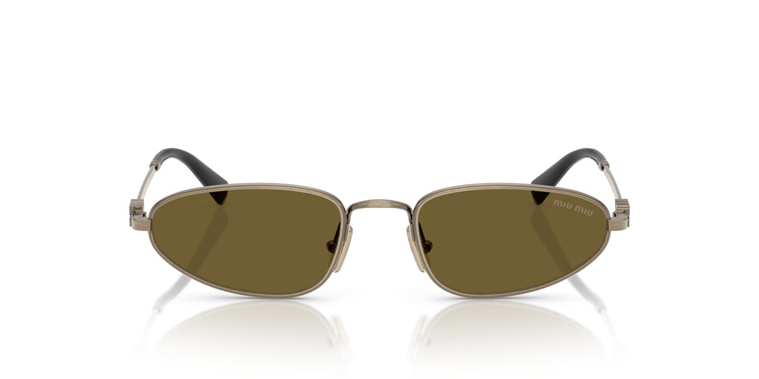 Occhiali da sole Miu Miu MU A52S (26C09Z) colore old gold forma irregolare lenti marrone scuro