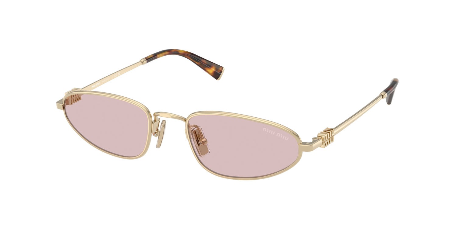 Occhiali da sole Miu Miu MU A52S (ZVN4I0) colore oro pallido forma irregolare lenti rosa