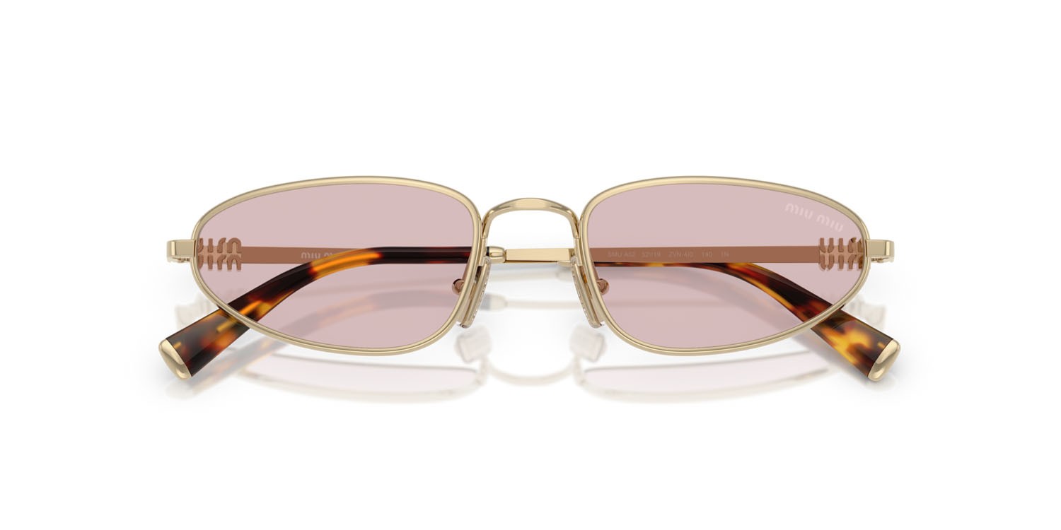 Occhiali da sole Miu Miu MU A52S (ZVN4I0) colore oro pallido forma irregolare lenti rosa