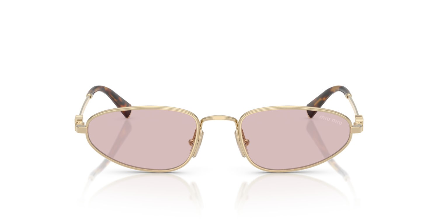 Occhiali da sole Miu Miu MU A52S (ZVN4I0) colore oro pallido forma irregolare lenti rosa