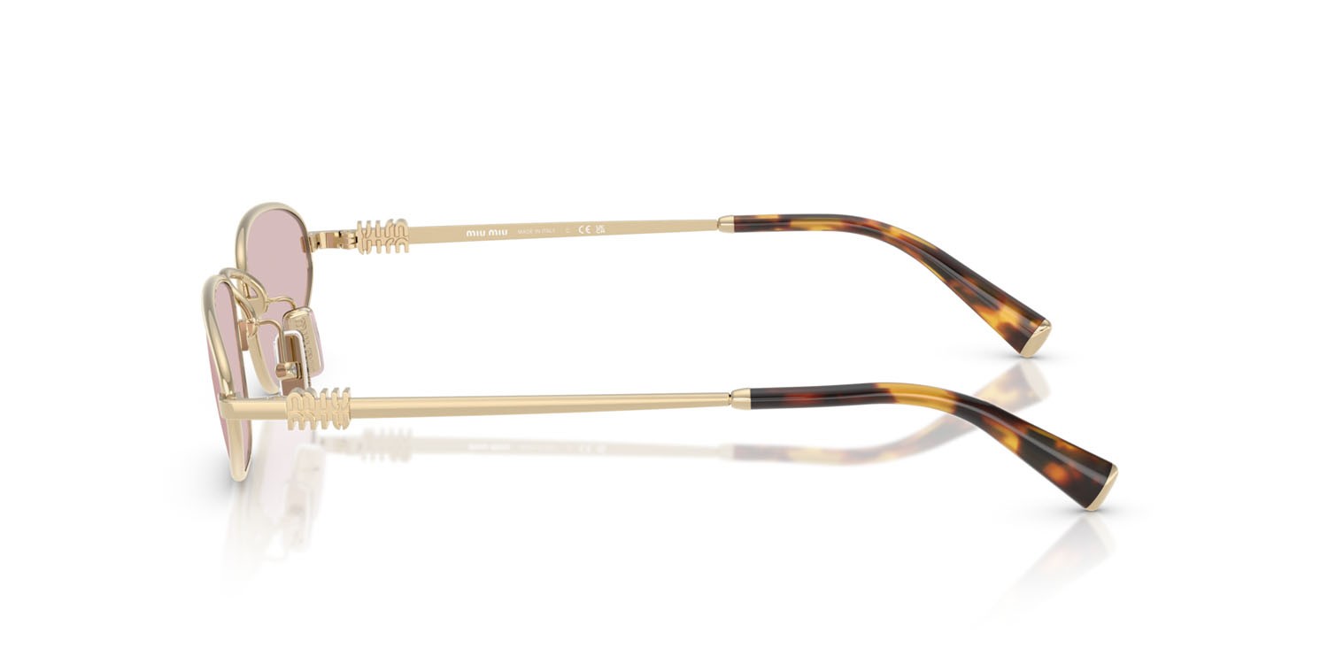 Occhiali da sole Miu Miu MU A52S (ZVN4I0) colore oro pallido forma irregolare lenti rosa