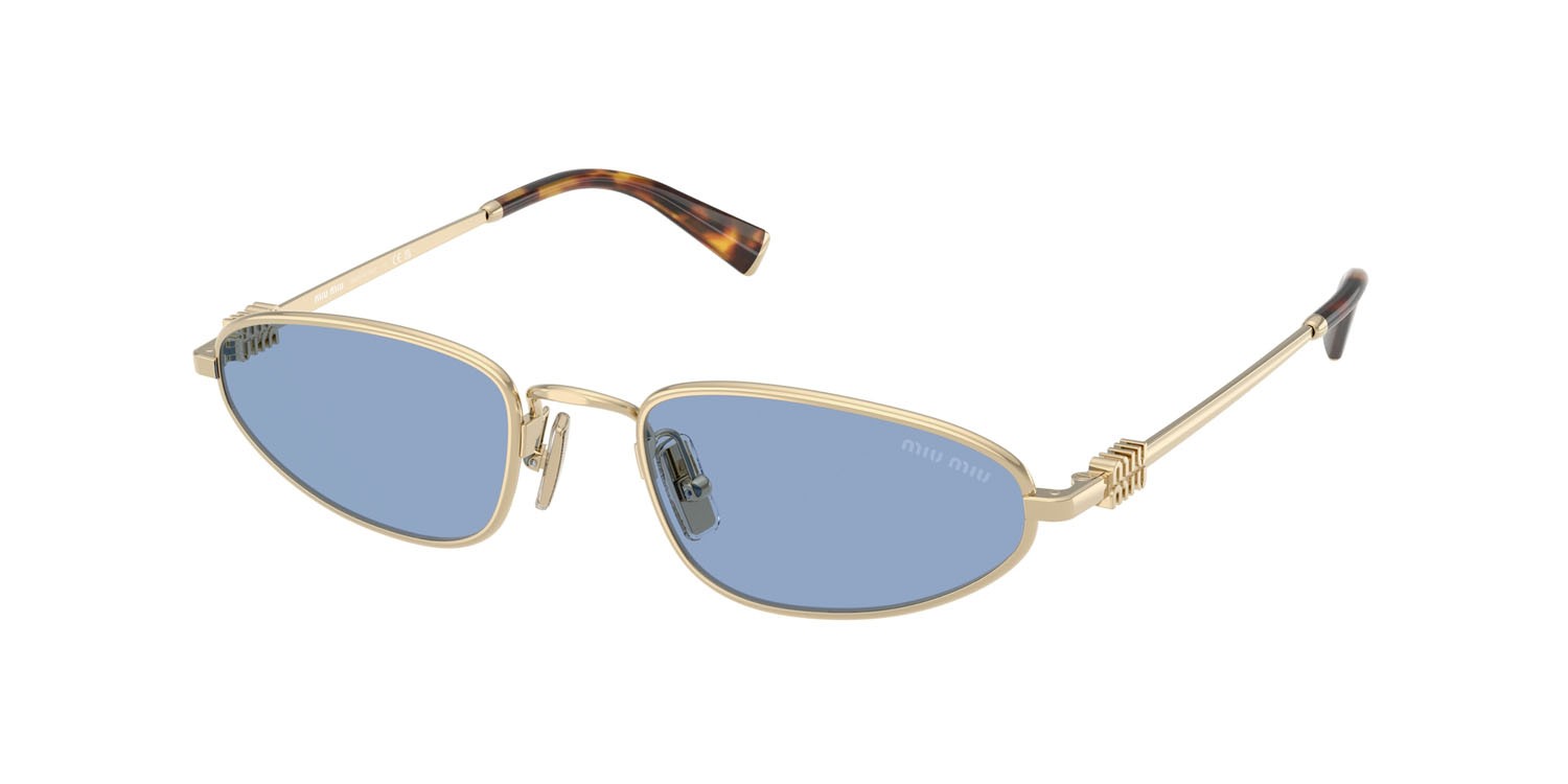 Occhiali da sole Miu Miu MU A52S (ZVN60O) colore oro pallido forma irregolare lenti azzurro