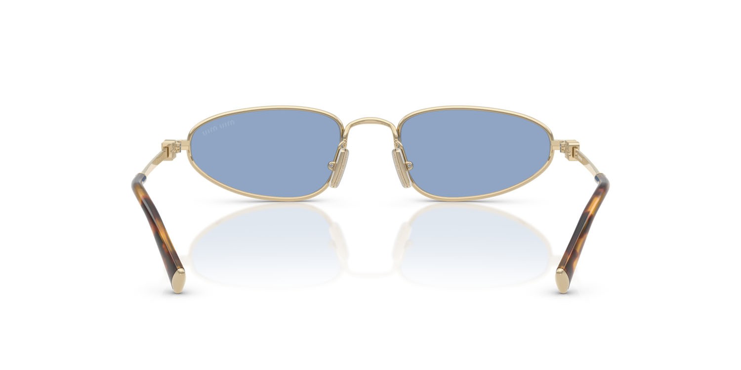 Occhiali da sole Miu Miu MU A52S (ZVN60O) colore oro pallido forma irregolare lenti azzurro