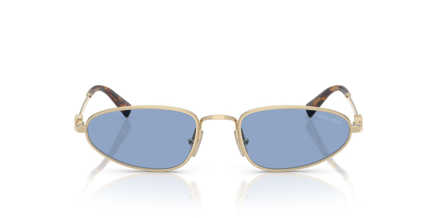 Occhiali da sole Miu Miu MU A52S (ZVN60O) colore oro pallido forma irregolare lenti azzurro