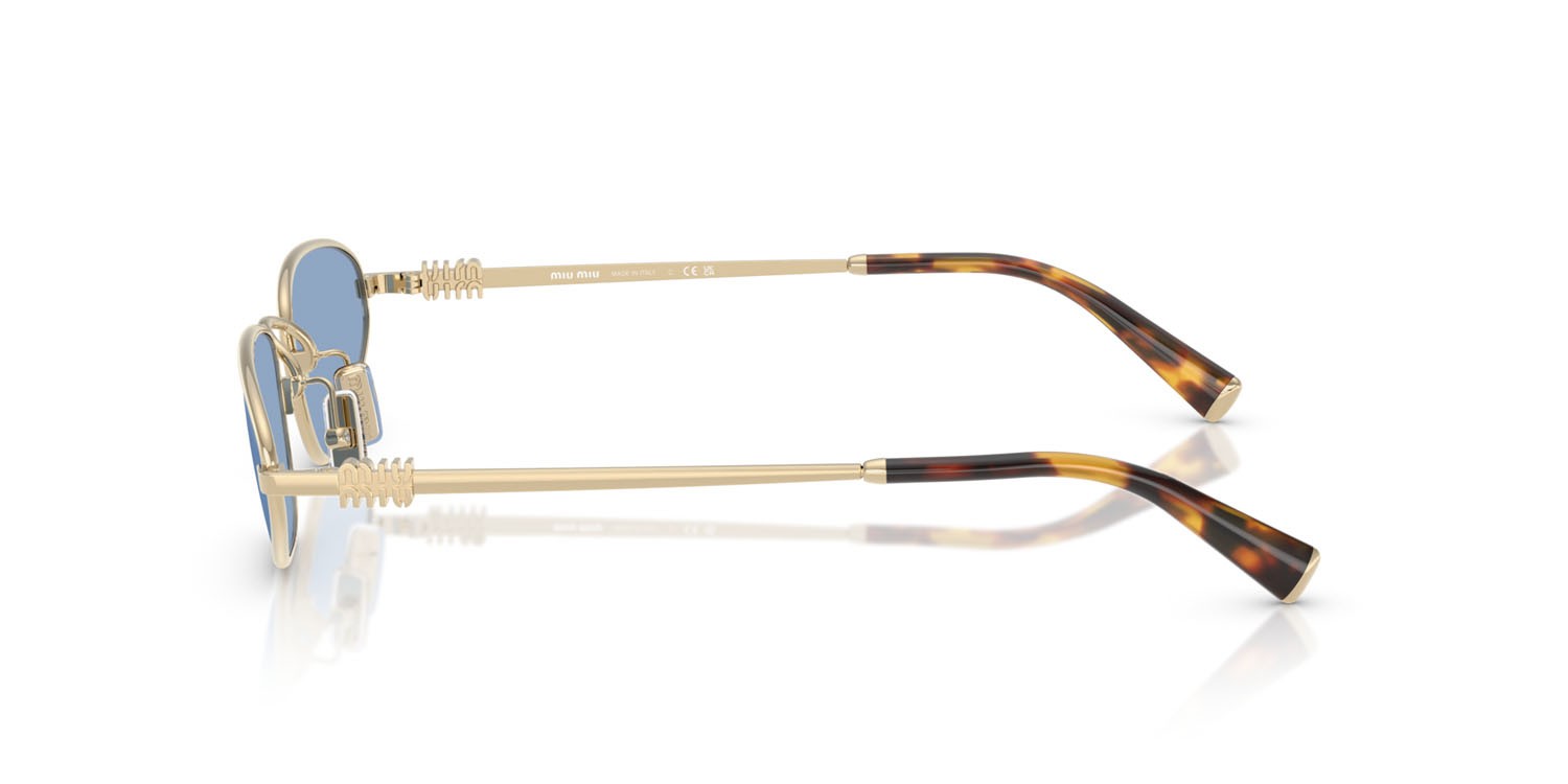 Occhiali da sole Miu Miu MU A52S (ZVN60O) colore oro pallido forma irregolare lenti azzurro