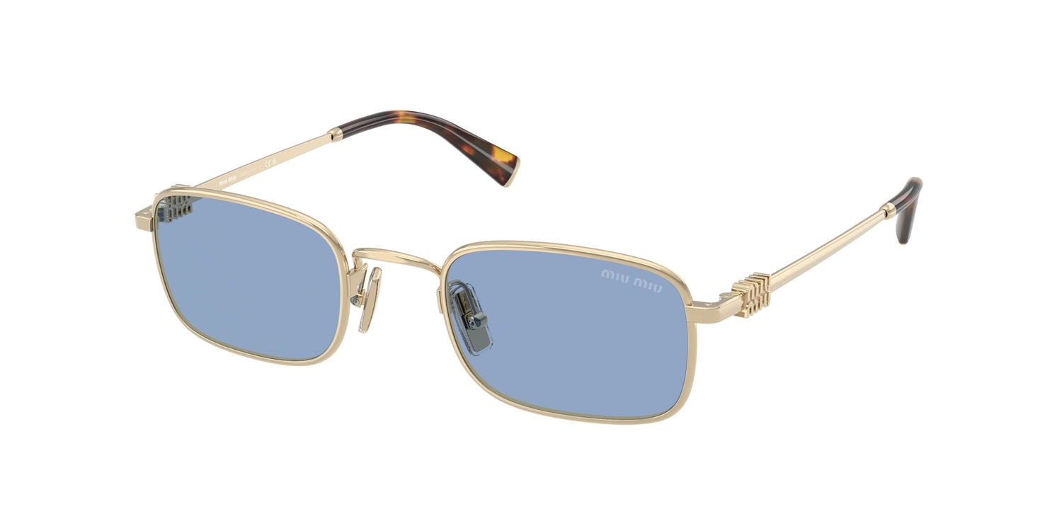 Occhiali da sole Miu Miu MU A53S (ZVN60O) colore oro pallido forma rettangolare lenti azzurro