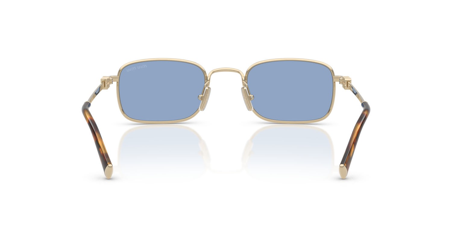 Occhiali da sole Miu Miu MU A53S (ZVN60O) colore oro pallido forma rettangolare lenti azzurro