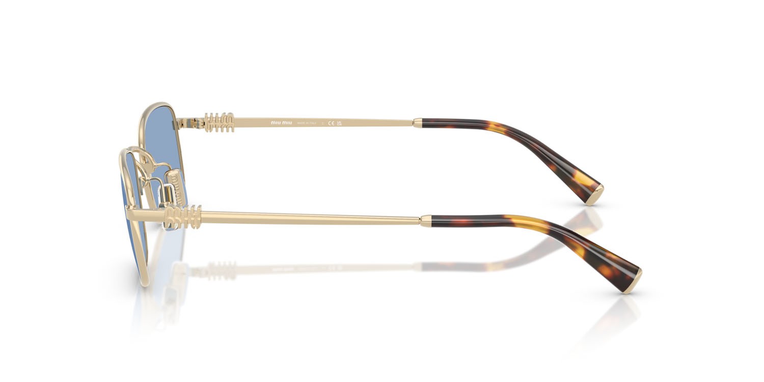 Occhiali da sole Miu Miu MU A53S (ZVN60O) colore oro pallido forma rettangolare lenti azzurro