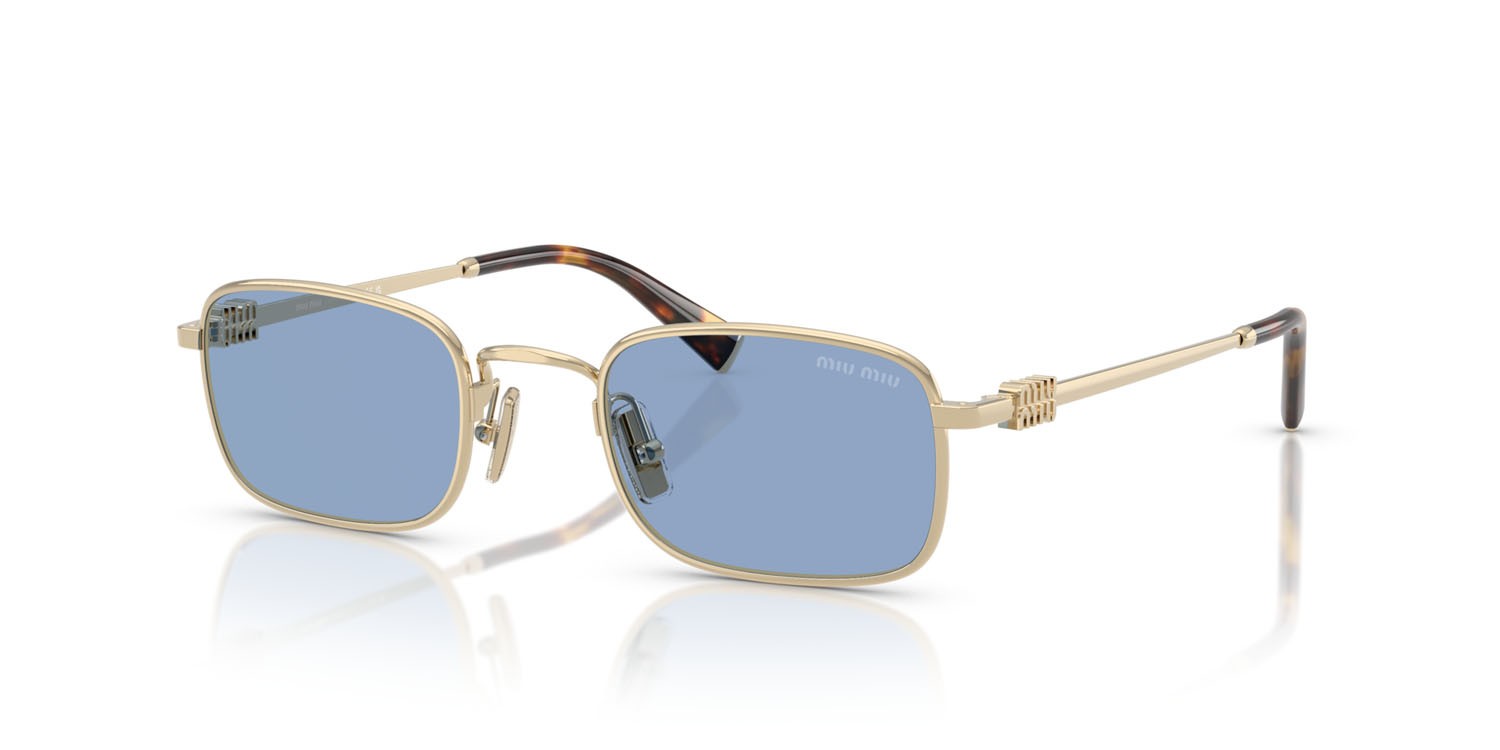 Occhiali da sole Miu Miu MU A53S (ZVN60O) colore oro pallido forma rettangolare lenti azzurro