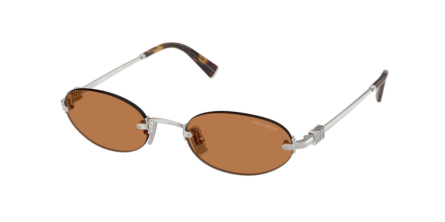 Occhiali da sole Miu Miu MU A54S (1BC90Q) colore argento forma ovale lenti marrone