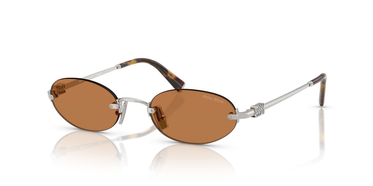 Occhiali da sole Miu Miu MU A54S (1BC90Q) colore argento forma ovale lenti marrone