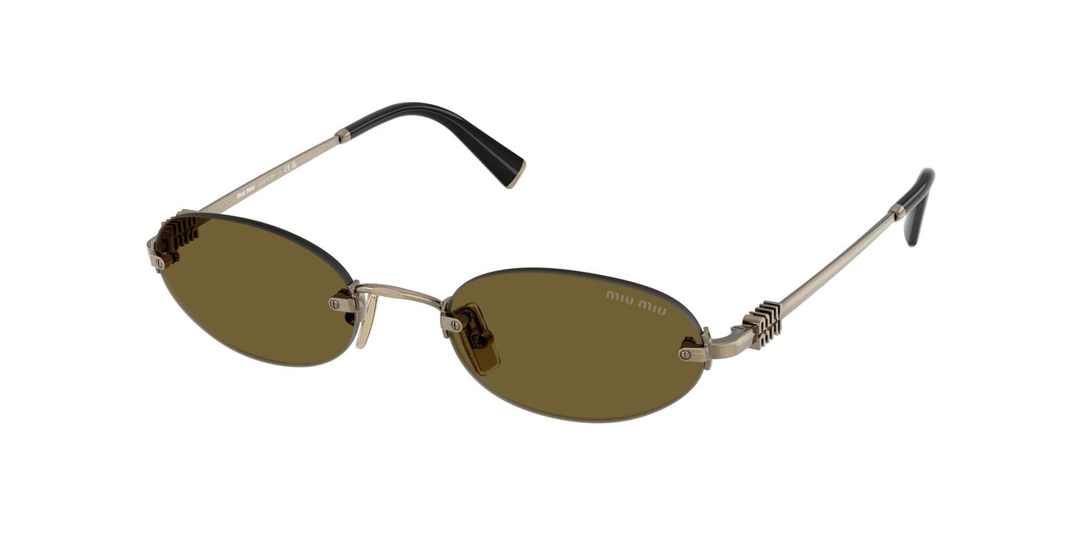 Occhiali da sole Miu Miu MU A54S (26C09Z) colore old gold forma ovale lenti marrone scuro