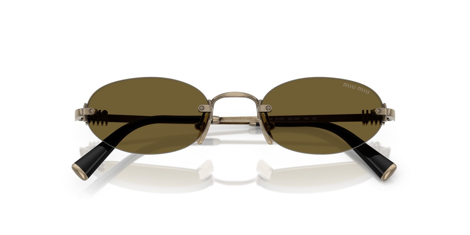 Occhiali da sole Miu Miu MU A54S (26C09Z) colore old gold forma ovale lenti marrone scuro